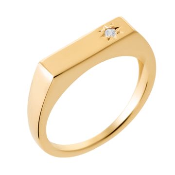 Anillo de sello rectangular chapado en oro con circonita - 2721