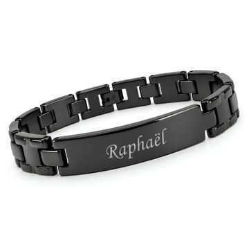 Brazalete de acero inoxidable negro con grabado - 1101