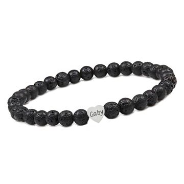 Pulsera de perlas de piedra de lava con grabado - 2693