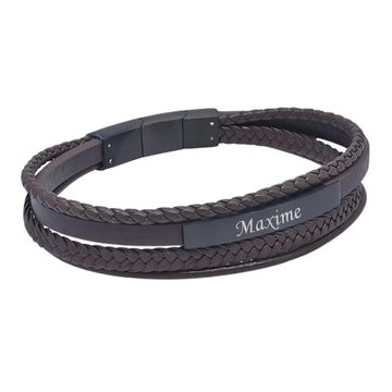 Pulsera de cuero marrón con placa personalizable - 1864