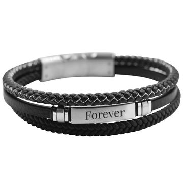 Pulsera de cuero de tres filas con placa de identificación - 2541