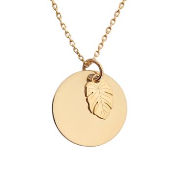 Collar con doble colgante hoja dorado- 2581