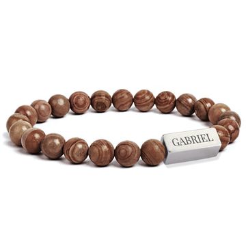 Pulsera de cuentas de madera marrón con grabado - 2645