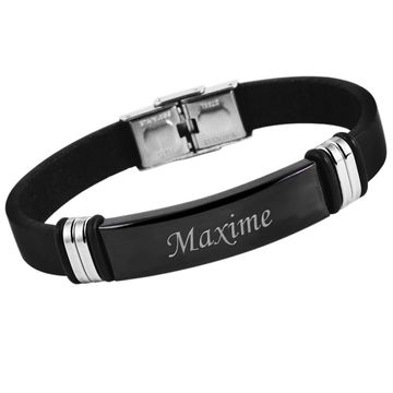 Pulsera de cuero negro con grabado - 2092