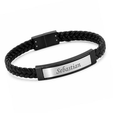Pulsera de cuero negro trenzado - 2506