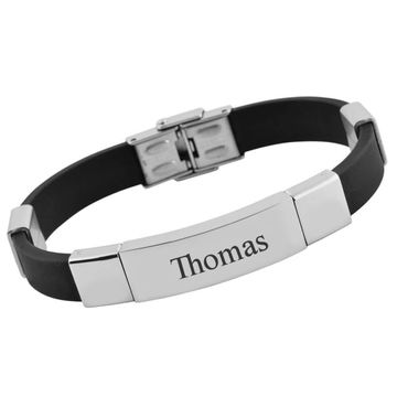 Pulsera de caucho y acero inoxidable con grabado - 1563