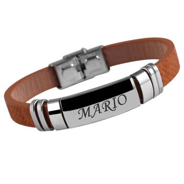 Pulsera de cuero camel con grabado - 1823