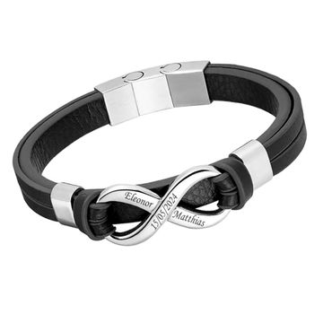 Pulsera Infinity de cuero negro con grabado - 2887