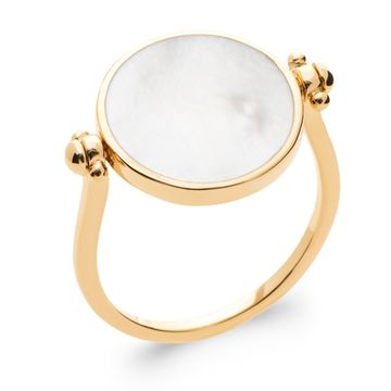 Anillo chapado en oro con disco redondo de nácar - 2799