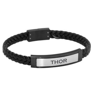 Pulsera de cuero negro trenzado - 2506