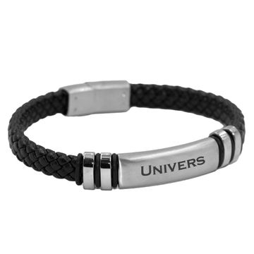 Pulsera de cuero negro con placa de grabado - 2500