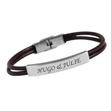Pulsera de cuero marrón con placa personalizable - 1836