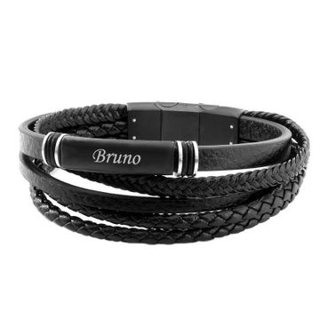 Pulsera de cuero negro con grabado 2196