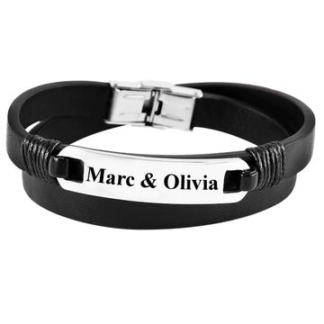 Pulsera de cuero negro con grabado - 2038