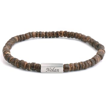 Pulsera de cuentas de coco marrón con grabado - 2941