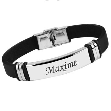 Pulsera de cuero negro con grabado - 2091