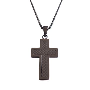Colgante cruz de acero inoxidable negro con grabado - 2641