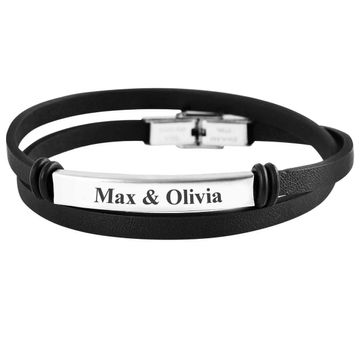Pulsera de cuero negro con grabado - 2041