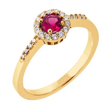 Anillo chapado en oro con circonita rosa - 2727