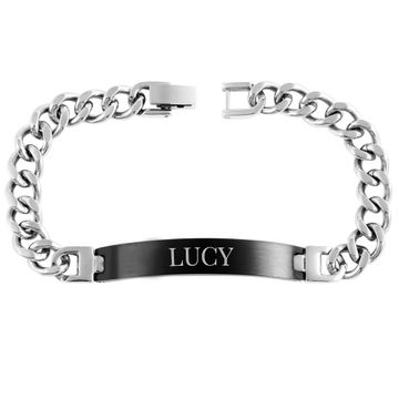 Pulsera negra con placa de grabado de identificación - 2514