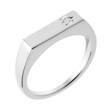 Anillo de sello rectangular de plata con circonita - 2744