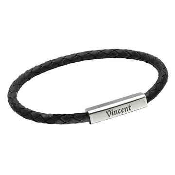 Pulsera de cuero trenzado con placa de grabado - 2662