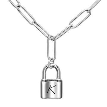 Collar de acero con candado del amor y grabado - 2618