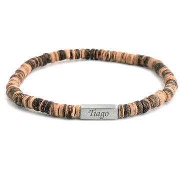 Pulsera de cuentas de coco marrón con grabado - 2940