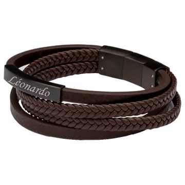Pulsera de cuero marrón con placa personalizable - 1866