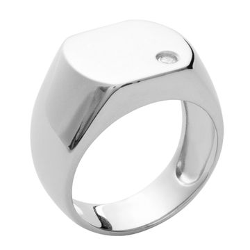 Anillo de sello de plata rodiada con circonita - 2738