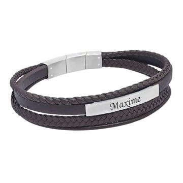 Pulsera de cuero marrón personalizada - 2925