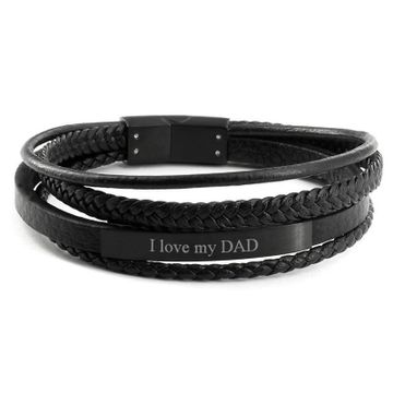 Pulsera de cuero negro con grabado - 2194