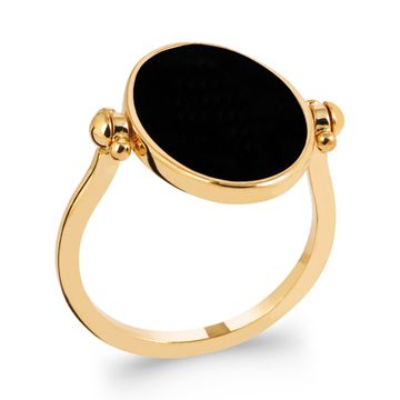 Anillo chapado en oro con disco negro - 2804