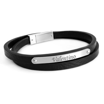Pulsera de cuero negro con grabado - 2212