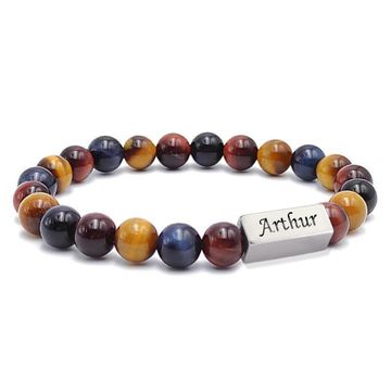 Pulsera ojo de tigre con placa grabada - 2648