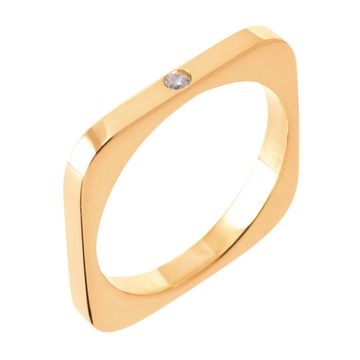 Anillo cuadrado chapado en oro con grabado - 2720