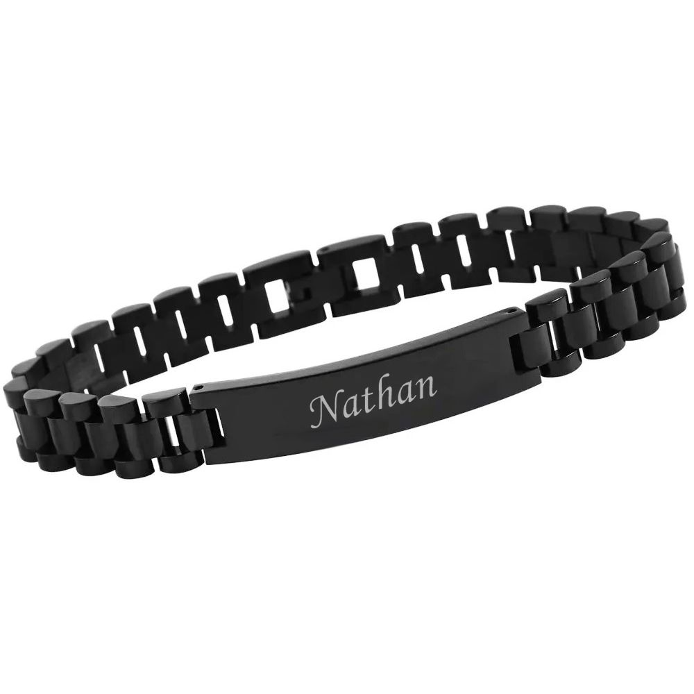 Pulsera Acero Piel Negra Personalizada Grabado Láser M1101 | Mercado Libre