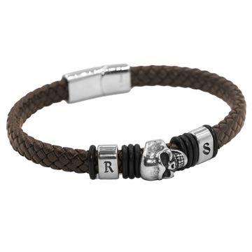 Pulsera de cuero marrón con cabeza muerta - 2537