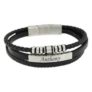Pulsera de cuero negro personalizable - 2329