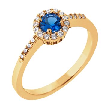 Anillo de compromiso chapado en oro con circonita azul - 2726