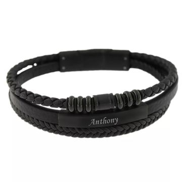 Pulsera de cuero negro personalizable - 2328