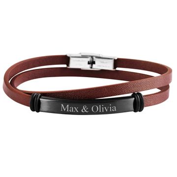 Brazalete de cuero marrón con grabado - 1970