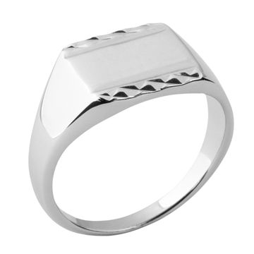 Anillo Signet de plata rodiada con grabado - 2737