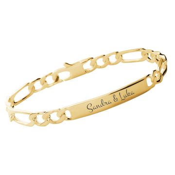 Pulsera Figaro chapada en oro con grabado 6mm - 2759