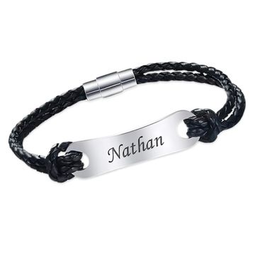 Pulsera de cuero trenzado con grabado - 1872