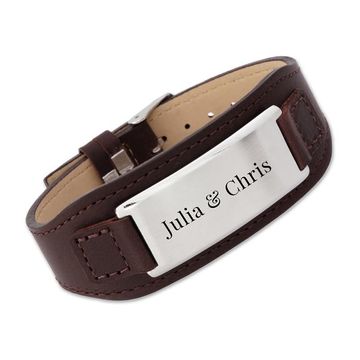 Pulsera de cuero marrón con placa grabada - 2521