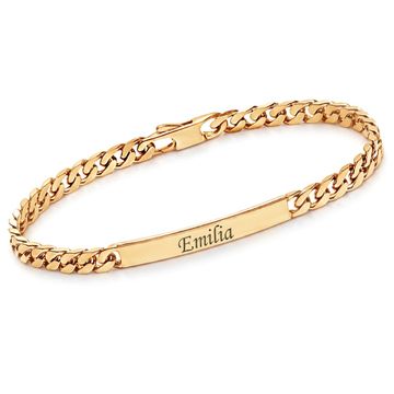 Pulsera de eslabones chapados en oro con grabado 4mm - 2763