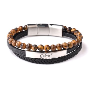 Pulsera de cuero y perlas de ojo de tigre personalizada - 2917