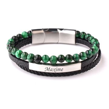 Pulsera personalizada de cuero y perlas verdes - 2918