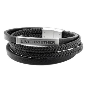 Pulsera de cuero negro con grabado - 2193